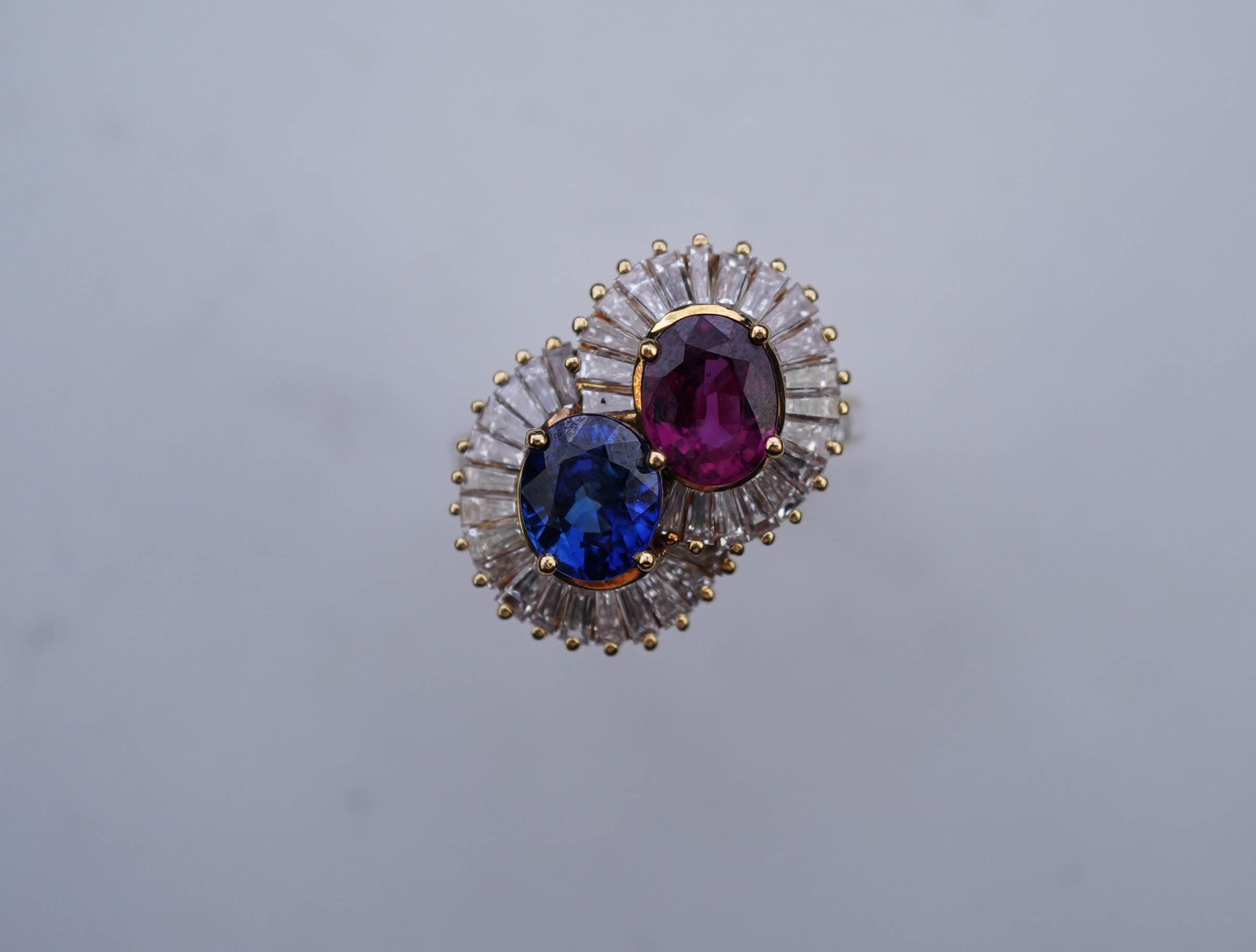 A ruby, sapphire and diamond 'toi et moi' ring